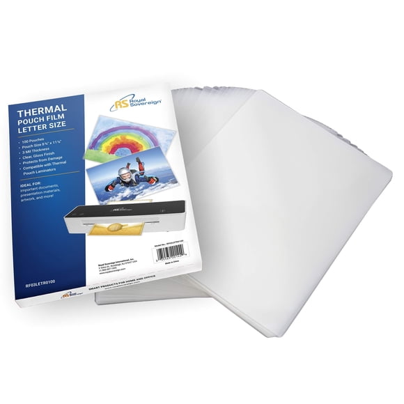 Royal Sovereign Thermal Laminating Sheets, 9� x 11.2� Letter Size Pouches Clear Gloss, 3 Mil 100-Pack (RF03LETR0100)
