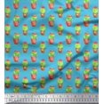 thumbnail image 1 of Soimoi Blue Heavy Satin Fabric Cactus With Conical Pot Tree Printed Fabric 1 Yard 54 Inch Wide, 1 of 5
