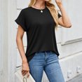 thumbnail image 2 of Plebaso T-Shirts à Manches Courtes Retroussables Col Rond pour Femmes Couleur Unie Ample Décontracté Basique d'Été, 2 of 7