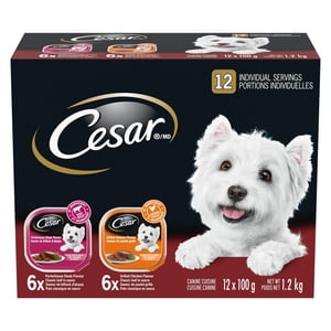 Cesar Adult Classic Loaf in Sauce Grilled Chicken Flavour & Porterhouse Steak Flavour Variety Pack Soft Wet Dog Food 1.2kg