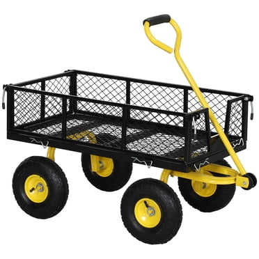Outsunny Chariot de Jardin avec Côtés Amovibles pour Se Convertir en Plate-Bande, Roues de 10 Pouces