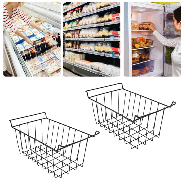 Universal Chest Freezer Baskets 2 Pcs, PE Coated Chest Freezer Organizer Bins Deep Freezer Basket Storage Rack Bins Metal Wire Baskets for Refrigerator Shelves