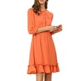 thumbnail image 2 of INSPIRE CHIC Women's Layered Ruffle Hem 3/4 Sleeves Smocked Chiffon A-Line Dress M Orange, 2 of 8