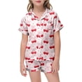 thumbnail image 5 of Dormeuses pour Bébé 5t Pyjamas Fille Pyjamas Imprimés à Nœud pour Filles Haut à Boutons à Manches Courtes Shorts Ensemble de Pyjamas pour la Maison, 5 of 5