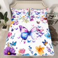 thumbnail image 1 of Purple Butterflies Fitted Sheet Full Size,Country Rustic Style Bed Sheet Spring Blooming Flower Bedding Set for Kids Adults Soft Polyester Deep Pocket Sheet 3Pcs,No Top Flat Sheet, 1 of 5