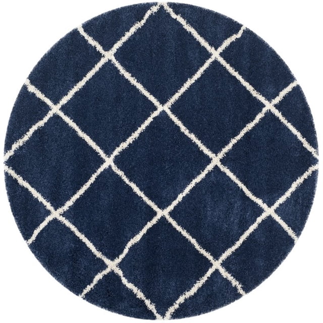 Safavieh Hudson Shag 7' Round Power Loomed Rug in Navy and Ivory