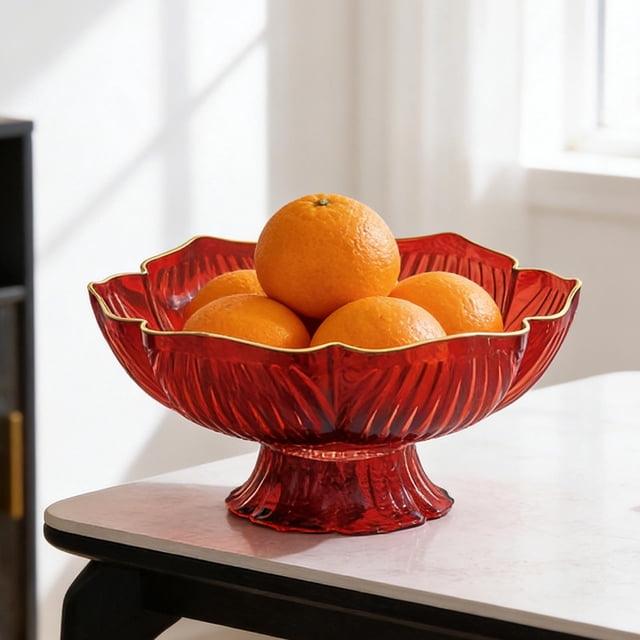 Plastic Fruit Plate 1Pcs Red Plastic Tall Legged Fruit Bowl Petal Shaped Snack Candy Nut Tray for Coffee Table Rkxzt