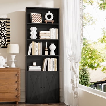 Walsunny Bibliothèque Étagère à Livres avec Portes Armoire 6 Niveaux Étagères de Rangement Grande Bibliothèque pour Chambre Salon Bureau à Domicile Noir