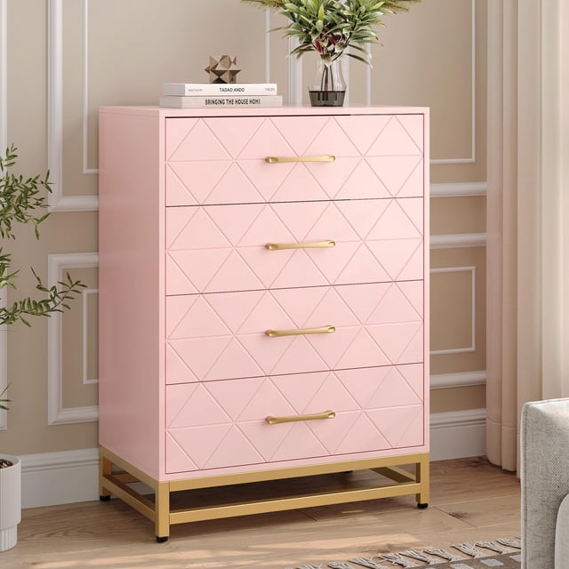 Commode pour Chambre avec 4 Tiroirs, Meuble Télé Commodes Commode pour Salon Couloir Entrée, Panneau MDF, Blanc