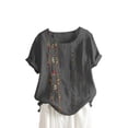 thumbnail image 1 of Dealovy Hauts en Coton et Lin pour Femmes, Col Rond, Manches Courtes, T-Shirts Brodés à Motif Floral, T-Shirts Grande Taille, 1 of 3