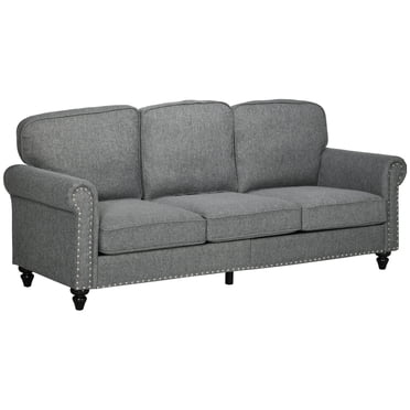 HOMCOM 3-Seater Sofa Couch Modern Linen Fabric Sofa with Rubberwood Legs
