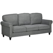 HOMCOM 3-Seater Sofa Couch Modern Linen Fabric Sofa with Rubberwood Legs