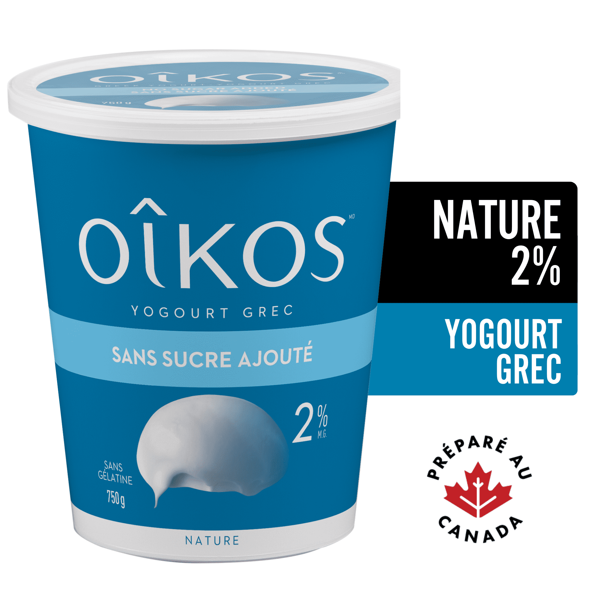 Oikos Yogourt Grec sans gras, Nature, 2% M.G., sans sucre ajouté