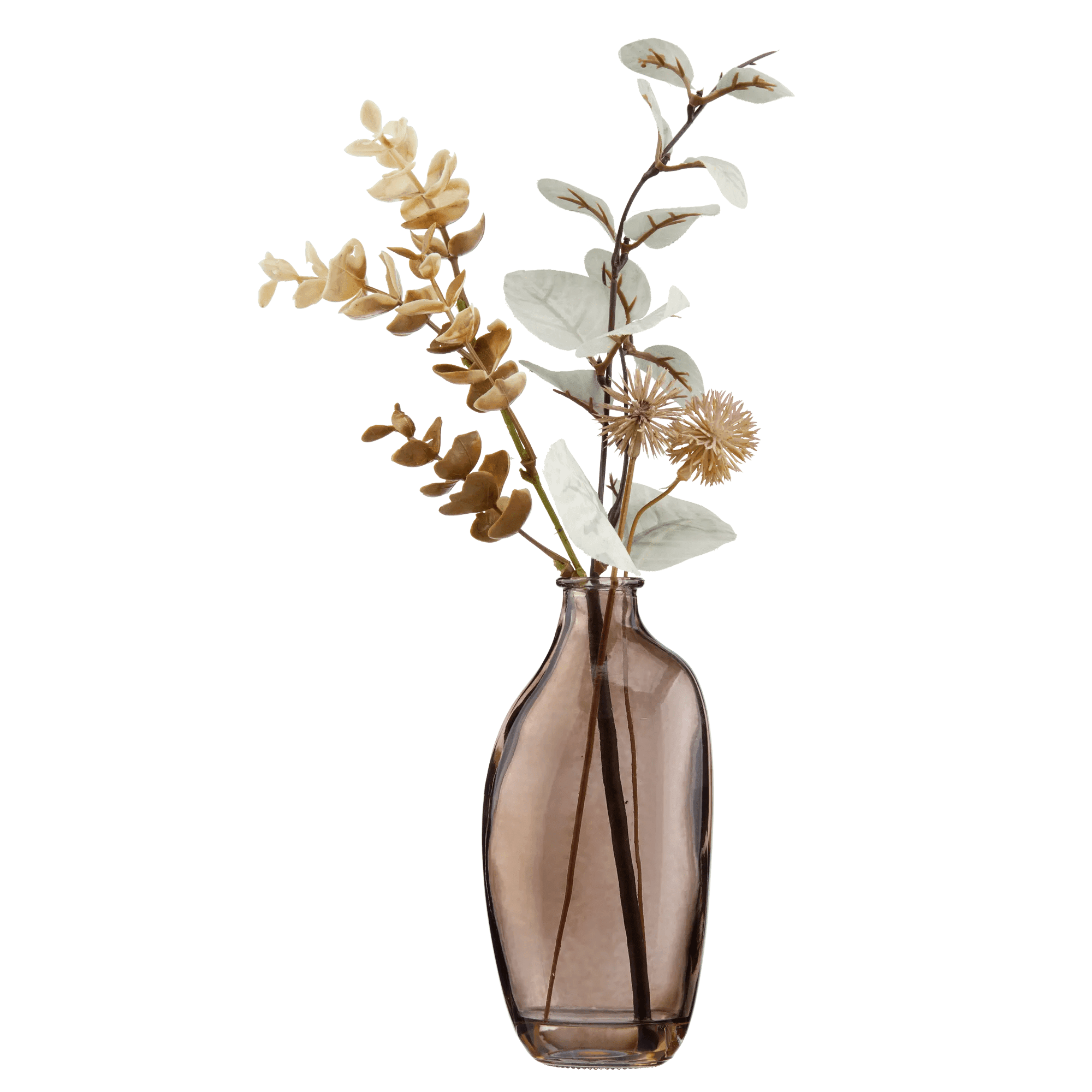 Bouclair Faux Arrangement Floral dans un Vase en Verre Ambré