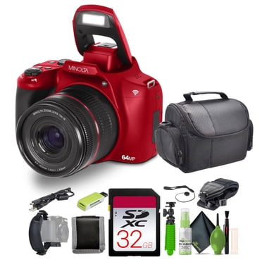 Minolta MNB10Z Appareil Photo Numérique 64 Mégapixels à Mise au Point Automatique avec Zoom Optique 10x, Ensemble Vidéo 4K Ultra HD Rouge