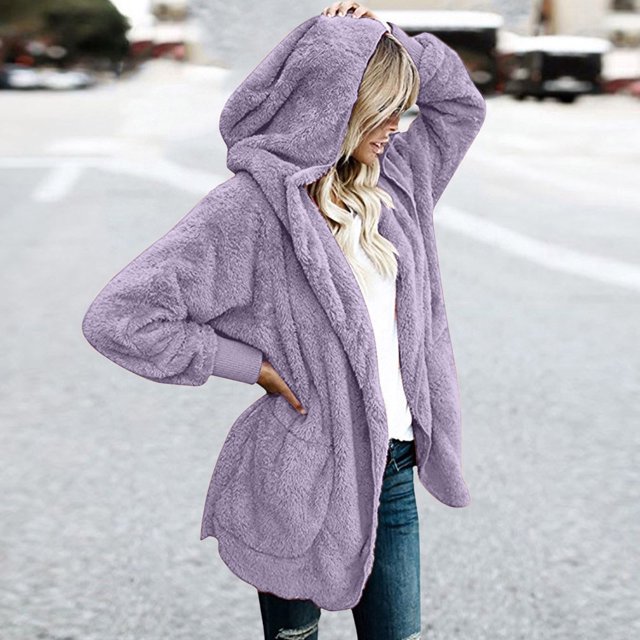 Fiogavroetic Women's Oversized Open Front Hooded Draped Pockets Cardigan Coat