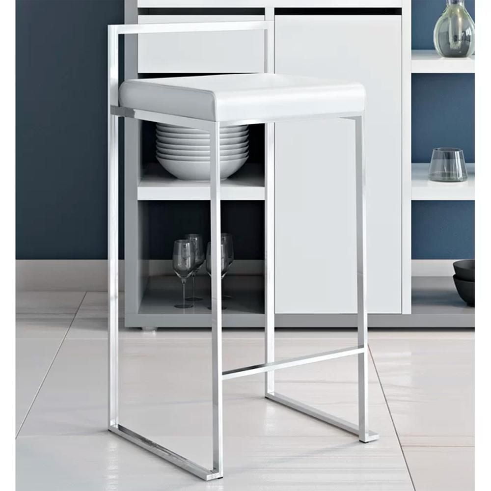 Heavenly Collection White PU Stool, White Bar Stool, White PU Bar Stool, PU Bar Stool with Chrome Finish, White Stool with Stainless Steel Frame, Low Back PU Bar Stool, Kitchen Stool, Island Stool, In
