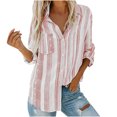 thumbnail image 1 of Cameland Blouses Mode pour Femmes Col en V Rayé Manches Retroussables avec Poche Chemise Ample, 1 of 6