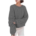 thumbnail image 2 of ShomPort Oversized Sweater for Womens Round Neck Long Sleeve Cable Knit Tees Tops Drop Shoulder Fall Winter Thermal Thick Blouses, 2 of 4