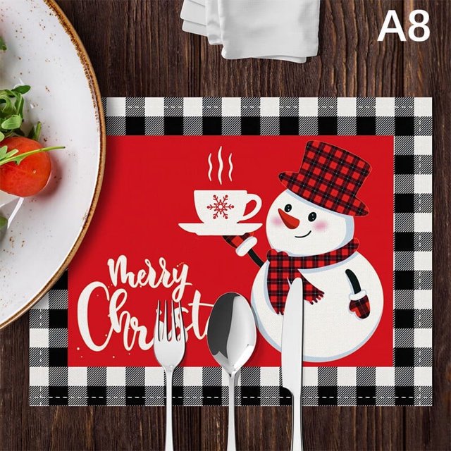 4pcs/set Christmas Placemat Set Red Plaid Pattern kitchen Placemats Santa Claus