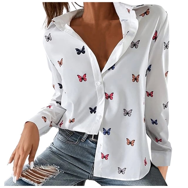 Pompotops Chemise à Manches Longues Imprimée Numérique pour Femme Chemise Imprimée Haut Mode en Solde