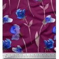 thumbnail image 1 of Soimoi Red Poly Georgette Fabric Leaves,Purple & Blue Floral Printed Fabric 1 Yard 52 Inch Wide, 1 of 3