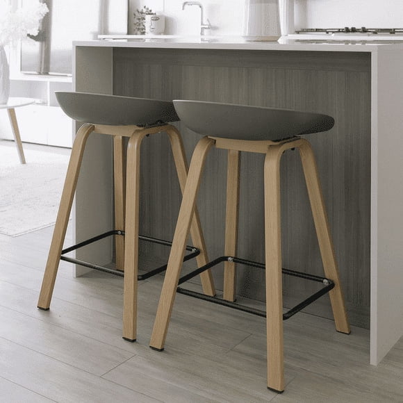 Aykah Willow Bar Stools Set of 2, Counter Height Stool with Plastic Seat and Metal Legs, Easy to Assemble