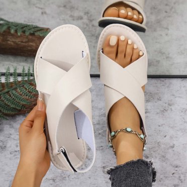 Gspmoly Women Slide Sandals, Women's Fashion Casual Fish Mouth Spring And Summer New Flat Beach Sandals Shower Slides Beige 43