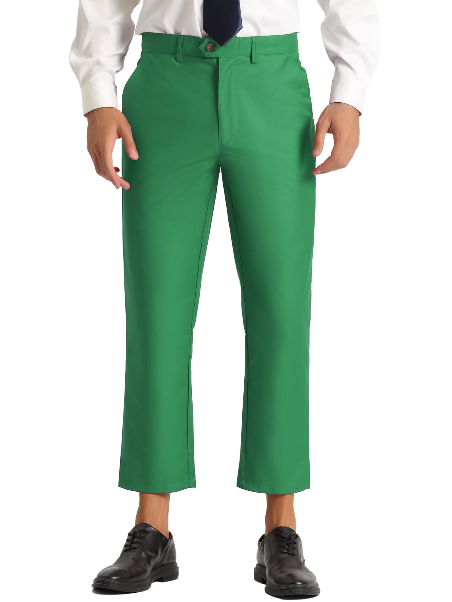 INSPIRE CHIC Pantalon Habillé Court pour Homme, Couleur Unie, devant Plat, 30 Vert