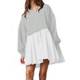 thumbnail image 1 of Womens Oversized Sweatshirt Dress Long Flowy Patchwork Pullover Tops Cute Drop Shoulder Sweatshirts Fall Long Sleeve Mini Dress Teen Girls Crewneck Solid Tunic Pleated Loose Clothing Beig, 1 of 5