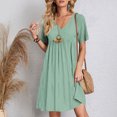 thumbnail image 4 of LOVZFMLL Robes d'Été pour Femmes Décontractées à Manches Courtes Col en V Robe de Plage Fluide à Volants Longueur Genou Vert Menthe TG, 4 of 9