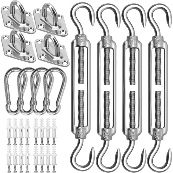 Vensio Ensemble de Quincaillerie pour Voile d'Ombrage en Acier Inoxydable de 6 Pouces, 44 Pcs, Accessoire d'Auvent Robuste, Auvent de Patio Extérieur