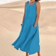thumbnail image 1 of Jsaierl Robe en Lin pour Femmes Été Sans Manches Unie Décontractée Ample Fluide Maxi avec Poches, 1 of 5