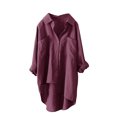 thumbnail image 2 of Pompotops Women's Linen Shirt Roll-Up Sleeve Tops Button Irregular Tunic Pockets Blouse Clearance, 2 of 3
