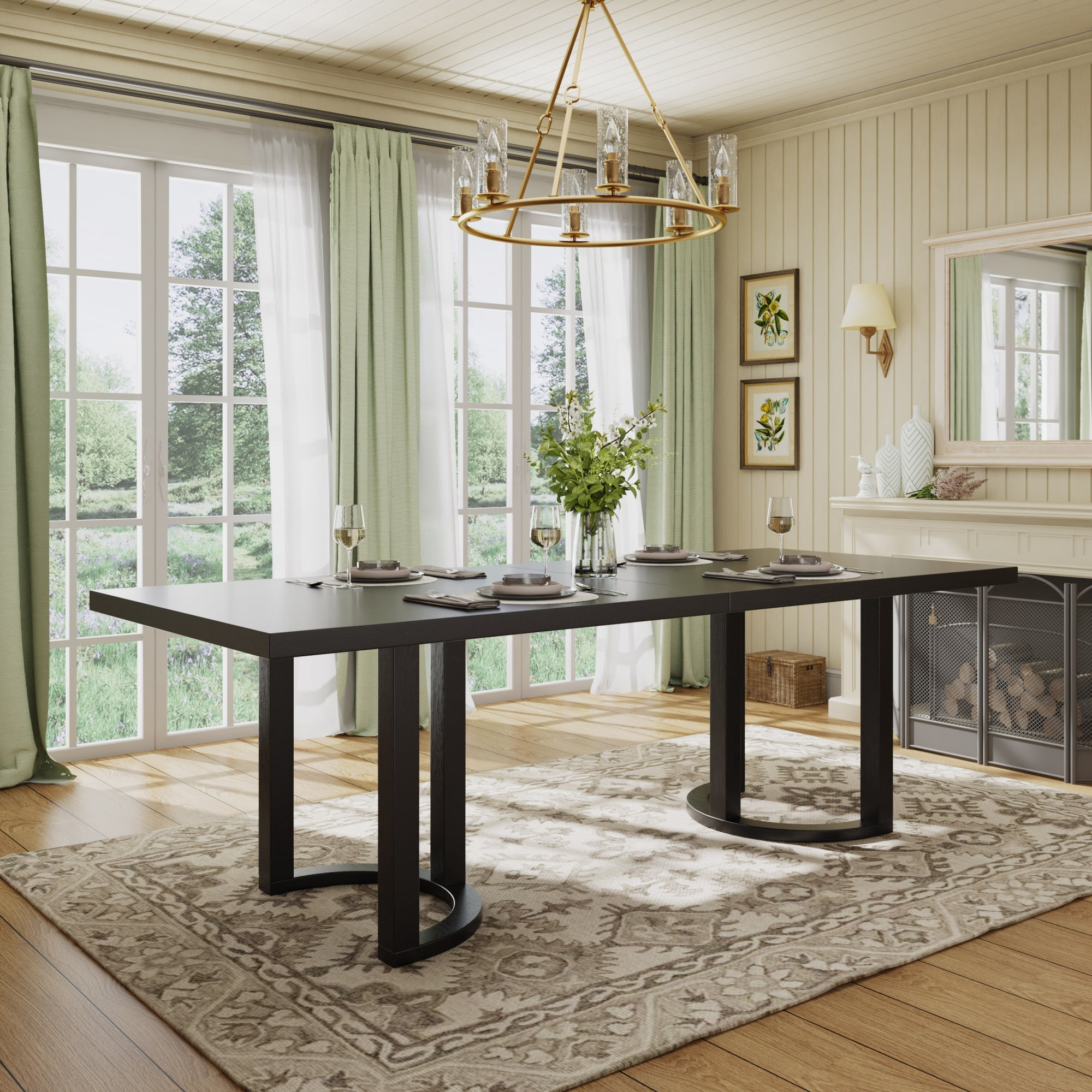 Dining Table Modern Minimalist, Black Kitchen Table for 4, for Dining Room