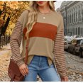 thumbnail image 2 of Amzcrzy Chandail en Molleton Femme Col Rond Manches Longues T-Shirts Décontractés Tunique à Rayures Blocs de Couleur Basiques, 2 of 9
