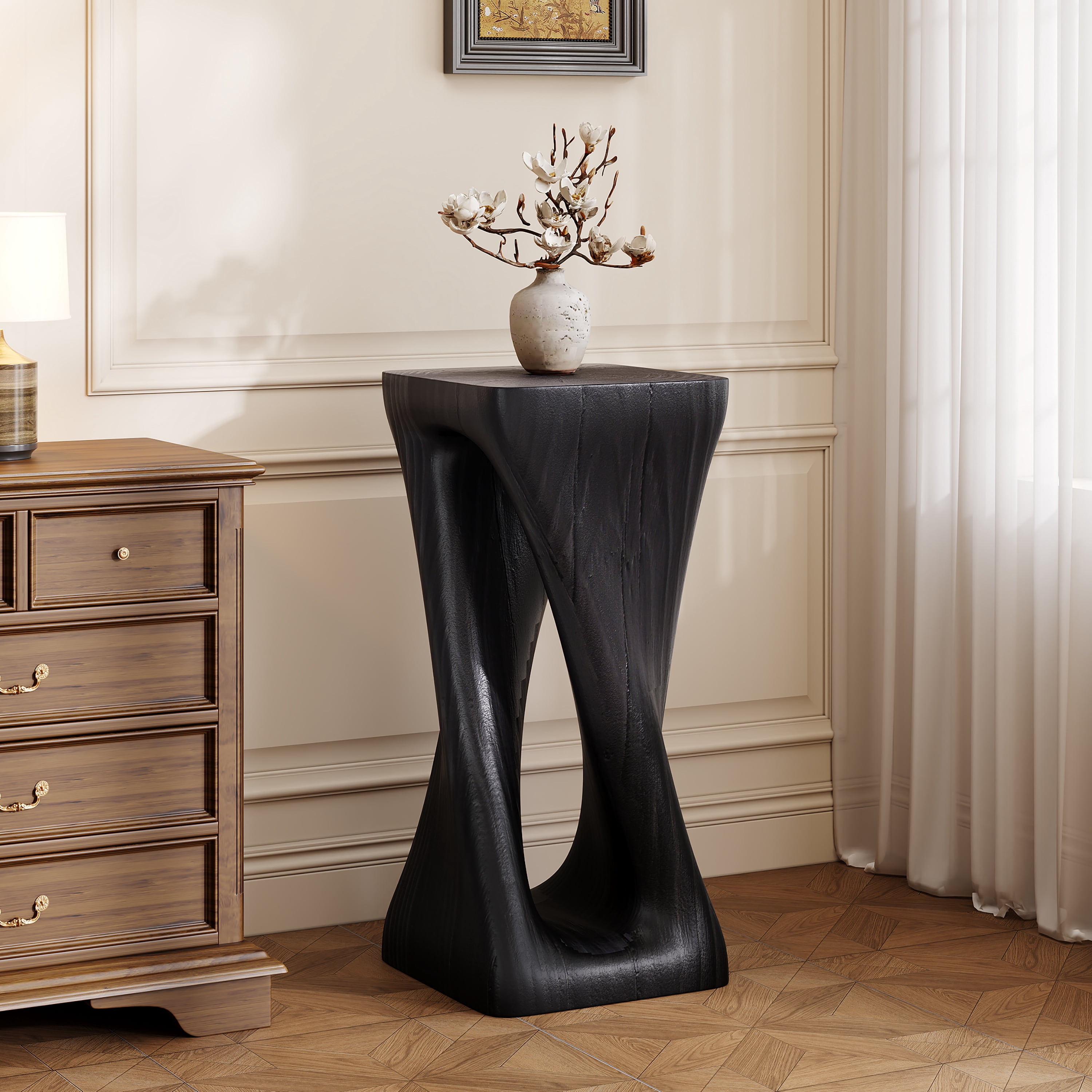 Table d'appoint Noble House Grey MGO, texture bois, hauteur 68 cm, noir