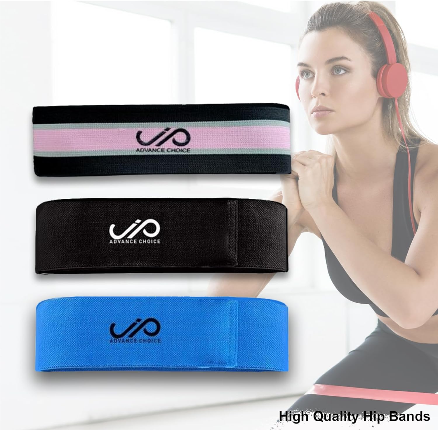 JP Fitness Resistance Bands Set Pack of 3 with Carry Bag, Non-Stretch Latex Bands for Legs and Butt, Home Gym Exercise Black/Blue/Pink