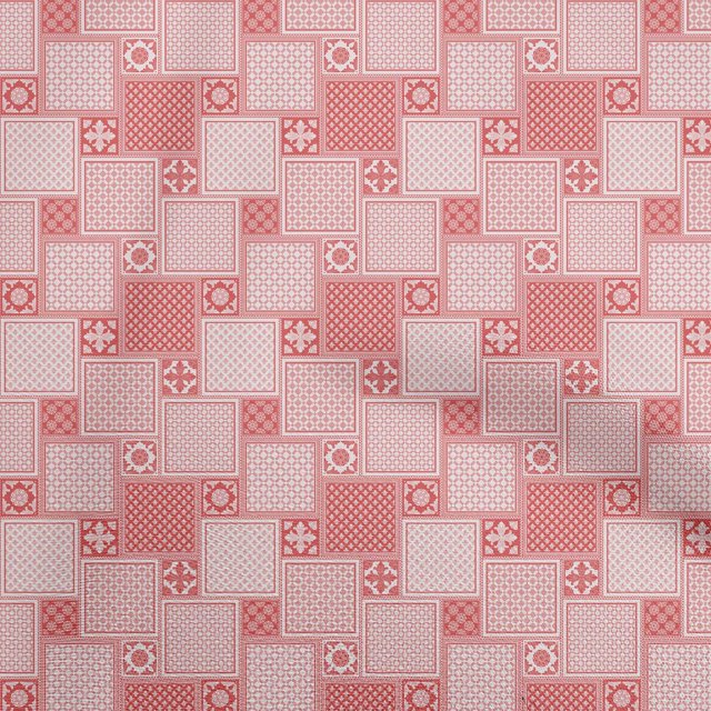 oneOone Georgette Viscose Red Fabric Asian Block Tile Craft Projects Decor Fabric Printed By The Yard 42 Inch Wide