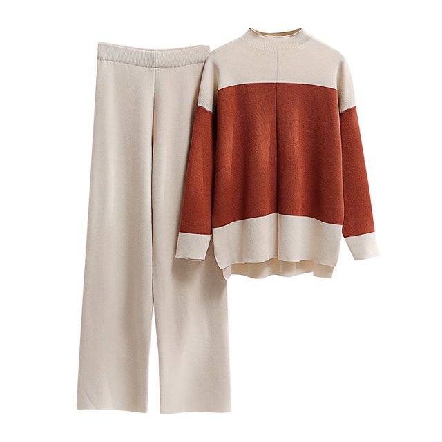 Yuyuzo Womens Ribble Knit 2 Piece Sets Long Sleeve Turtleneck Pullover Sweaters with Straight Leg Pants Suits