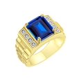 thumbnail image 2 of RYLOS Men's Rings 14K Yellow Gold Designer Style 10X8MM Emerald Cut Shape Gemstone & Diamonds Sapphire September Birthstone Rings For Men Size 12, 2 of 6