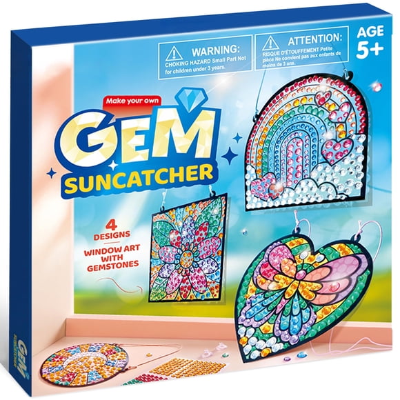 Joyfy 4 Pcs Window Art Making Kits, Sun Catcher Gem Painting Kits, Arts And Crafts for Kids Girls 5 6 8 12