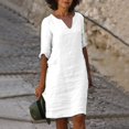 thumbnail image 4 of 2025 et Robe de Plage Courte Maxi en Lin à Manches Vacances Semi-Décontractée Robes d'Été pour Femmes Âgées Robe Mini Maxi à Col en V pour Femmes Robes d'Été pour Femmes Robe Couleur Unie Robe pour Femmes, 4 of 7