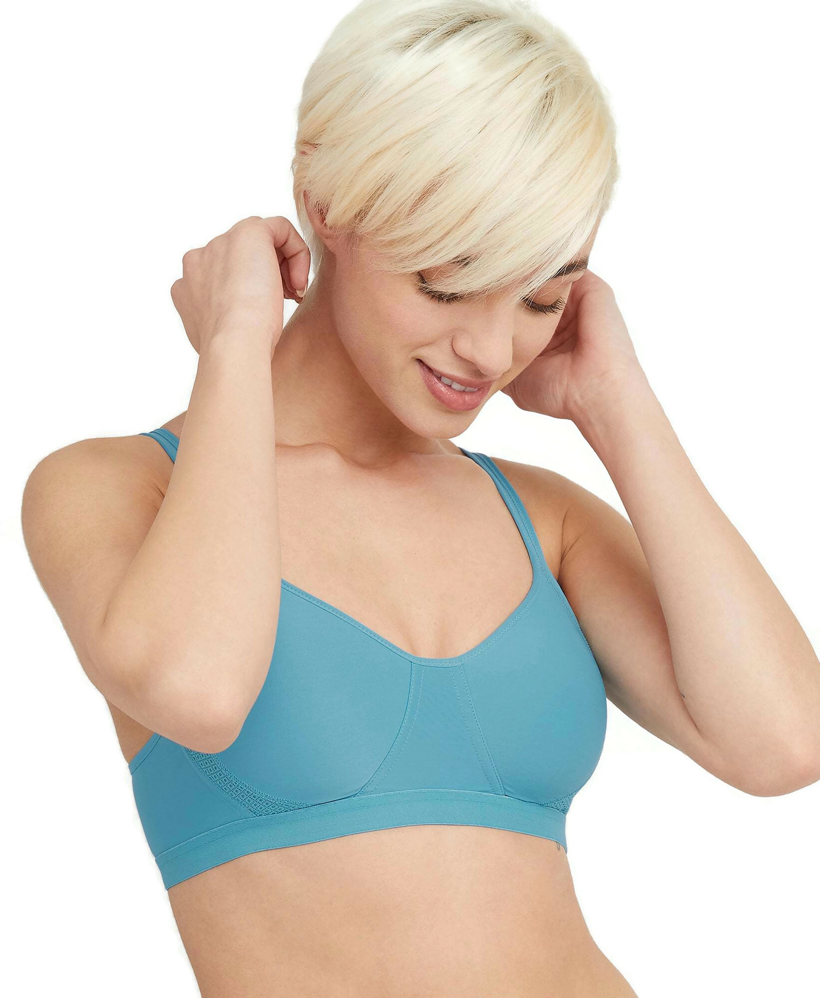 Hanes Womens X-Temp Foam Wirefree Bra, M, Milky Way Blue Heather