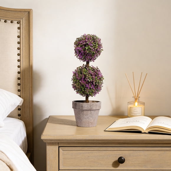 pstuiky Plantes Topiaires Artificielles en Boule Faux Buis Décor en Pot pour Intérieur Extérieur Maison Bureau Table Violet Vert Jaune