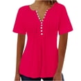 thumbnail image 1 of AherBiu Womens Tops Summer Button Round Neck Solid Color Ruched Dressy Casual Loose Tunics Tshirts, 1 of 3