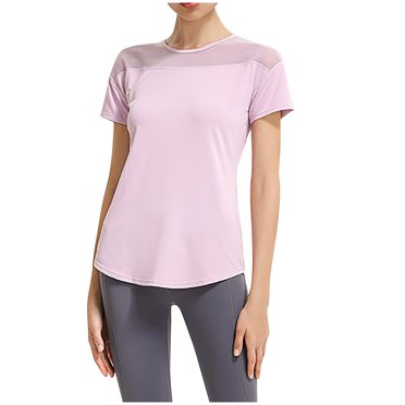 Besolor T-Shirts d'Entraînement pour Femmes en Maille Ajourée à Col Rond à Manches Courtes, Décontractés, Séchage Rapide, Yoga, Sport, Été
