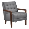 thumbnail image 1 of Pemberly Row Button Tufted Accent Armchair in Dark Gray Leather Brown Wood, 1 of 11