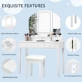 thumbnail image 4 of Costway Ensemble Coiffeuse et Tabouret Grand Miroir Éclairé à Trois Volets Commode à 6 Tiroirs Blanc, 4 of 10