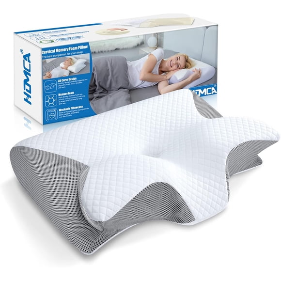 Memory Foam Cervical Pillow 2 in 1 Ergonomic Neck Support for Pain Relief for Side Back Stomach Sleepers Breathable Cover Gray